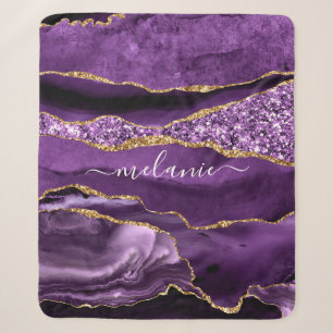 Couverture Sherpa Agate Purple Gold Nom personnalisé Sherpa Blanket