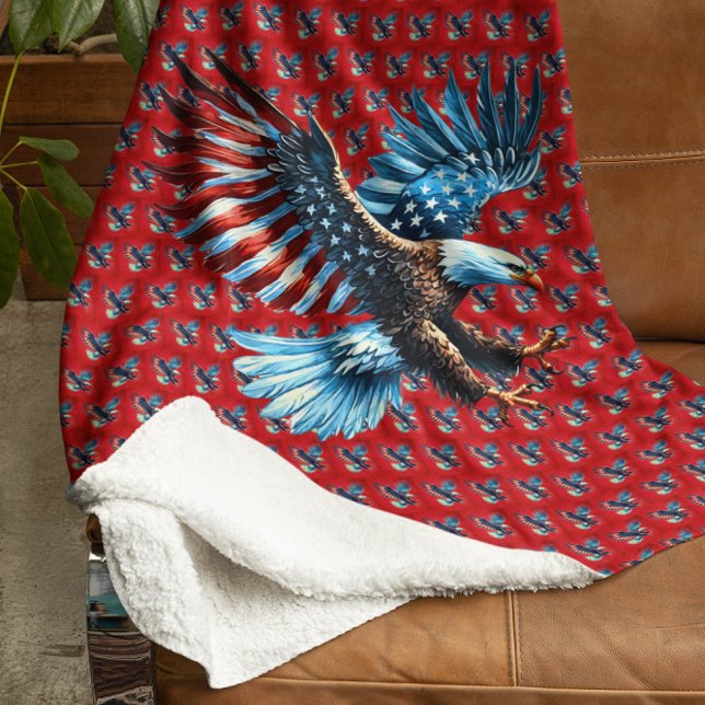 Couverture Sherpa Aigle Patriotique Américain Rouge Blanc Bleu (Créateur téléchargé)
