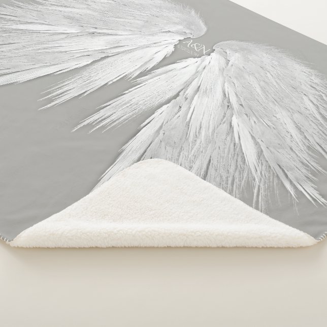 Couverture Sherpa AILES ANGEL Initiales Mariages Élégant gris (3/4)