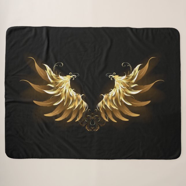Couverture Sherpa Ailes d'Ange d'or sur arrière - plan noir (Devant (Horizontal))