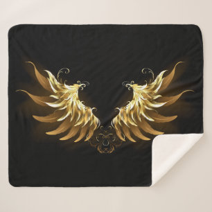 Couverture Sherpa Ailes d'Ange d'or sur arrière - plan noir