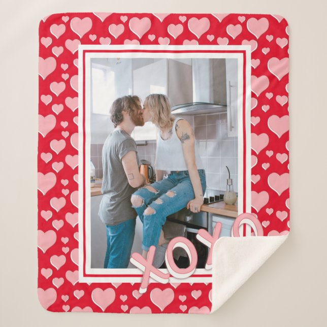 Couverture Sherpa Ajouter votre photo Coeurs rouges romantiques de r (Devant)
