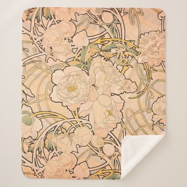 Couverture Sherpa Alfonse Mucha Art Nouveau Peonies (Devant)