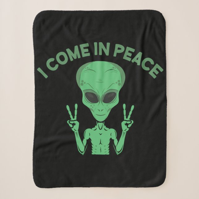 Couverture Sherpa Alien Vert Je Viens En Paix OVNI Extraterrestre (Devant)