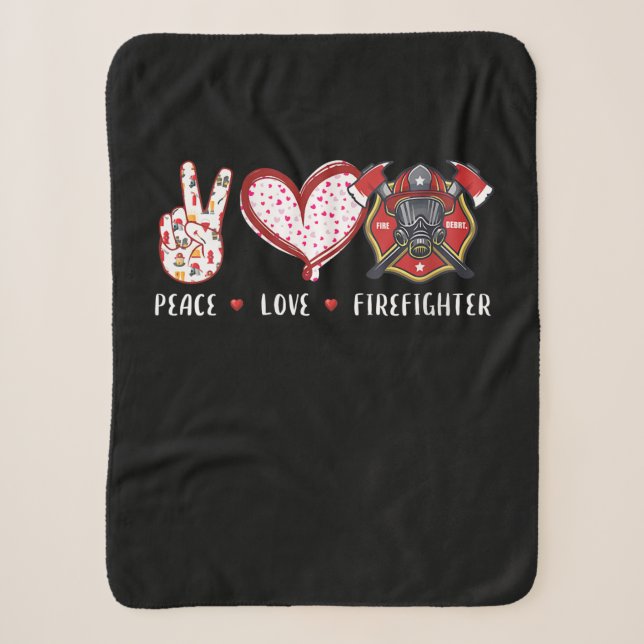 Couverture Sherpa Amateurs de pompiers Peace Love | Cadeaux pompiers (Devant)