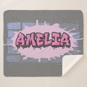 Couverture Sherpa AMELIA Votre nom Filles Hip hop de graffiti rose