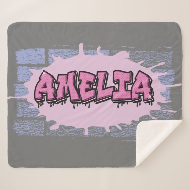 Couverture Sherpa AMELIA Votre nom Filles Hip hop de graffiti rose (Devant (Horizontal))