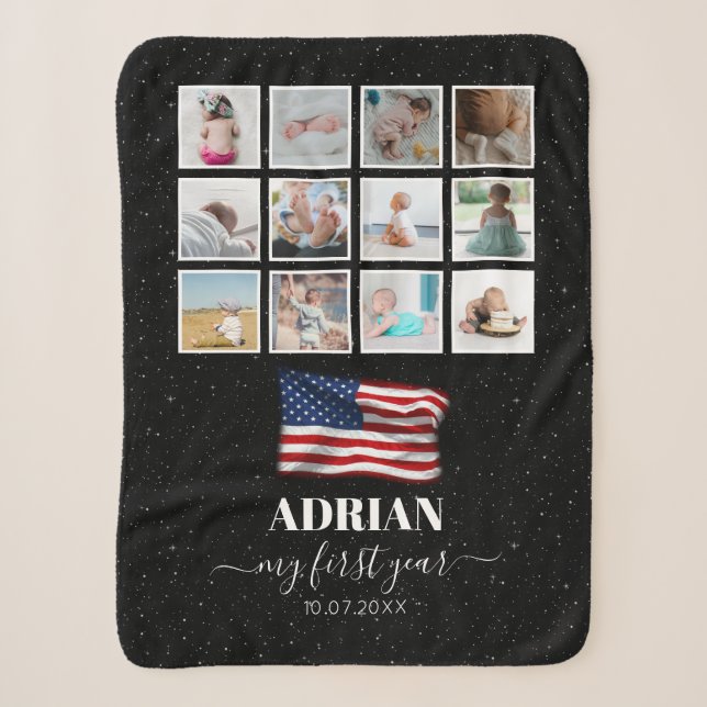 Couverture Sherpa American Flag Baby First Year Photo Collage (Devant)