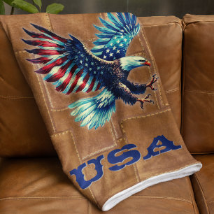 Couverture Sherpa American Flag Eagle Rustic Sherpa Blanket