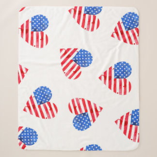 Couverture Sherpa American Flag Hearts Aquarelle en toute transparen