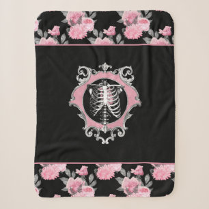 Couverture Sherpa Amour gothique   Squelette rose et noir Coeur flor