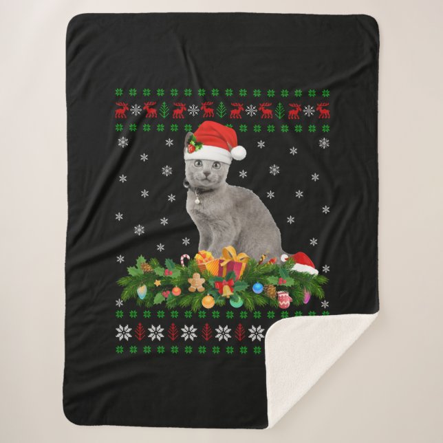 Couverture Sherpa Amoureux des animaux de chat Santa Hat Vilain Russ (Devant)