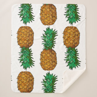 Couverture Sherpa Ananas avec feuilles. Motif transparent avec tropi
