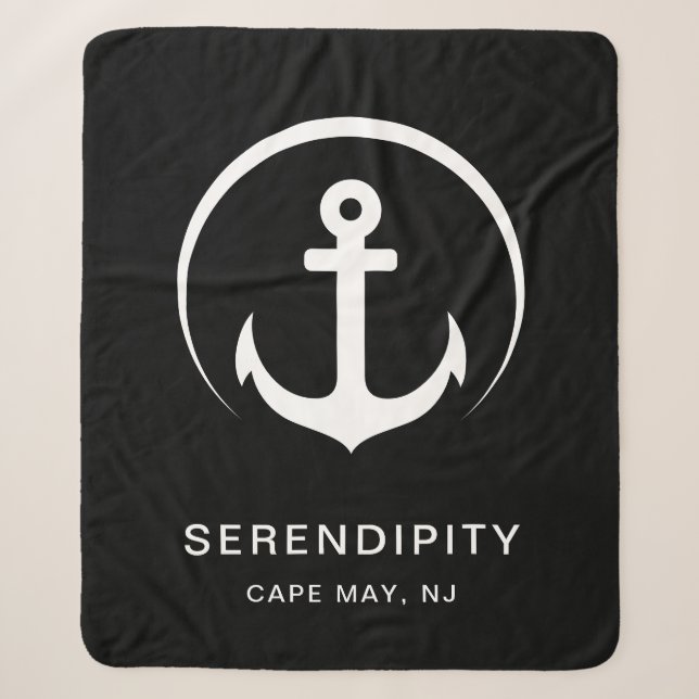 Couverture Sherpa Ancre de bateau Monogramme noir (Devant)