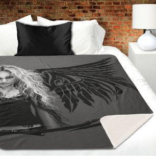 Couverture Sherpa Ange Déchu Tribal Noir Audacieux Yeux Rouges Gothi