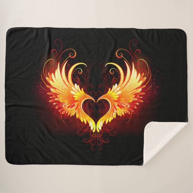 Couverture Sherpa Angel Fire Heart with Wings (Devant (Horizontal))