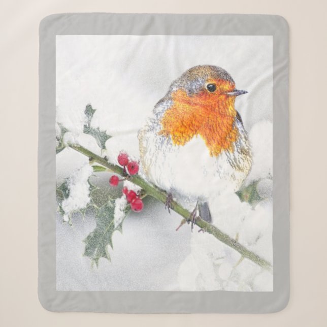 Couverture Sherpa Anglais Robin Bird Winter Snow Bird Wildlife (Devant)