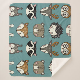 Couverture Sherpa Animaux de bois mignons Motif Vintage