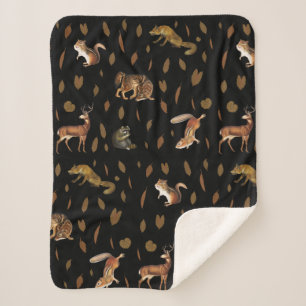 Couverture Sherpa Animaux de forêt automnale Feuilles d'automne