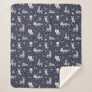 Couverture Sherpa Animaux de la forêt endormis Navy genre neutre