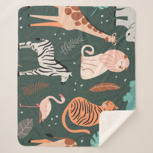 Couverture Sherpa Animaux exotiques : Motif Tropical foncé pour enfa