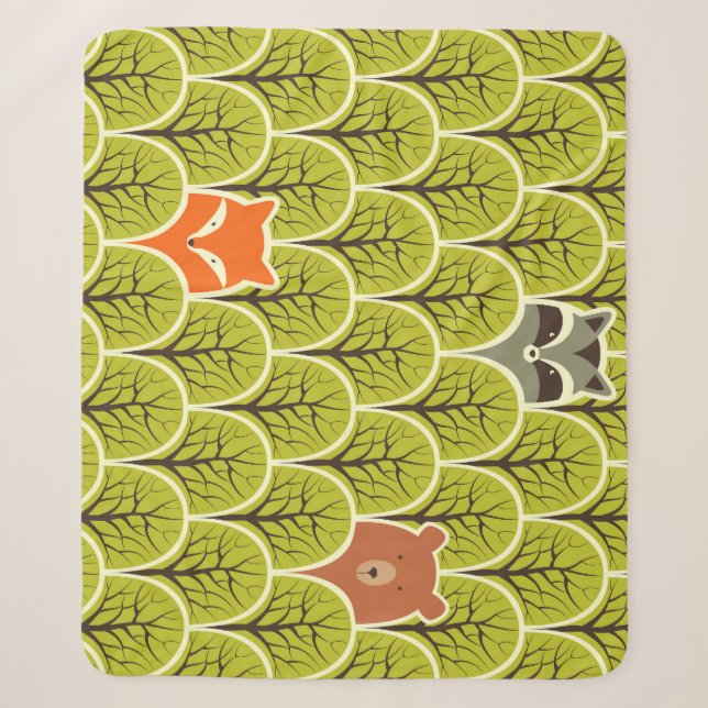 Couverture Sherpa Animaux forestiers Motif Vintage (Devant)