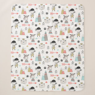 Couverture Sherpa Animaux mignons de région boisée et motif indien