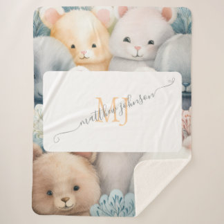 Couverture Sherpa Animaux Pastel personnalisables avec nom et monogr