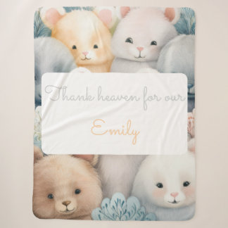 Couverture Sherpa Animaux Pastel personnalisables pour bébé avec nom