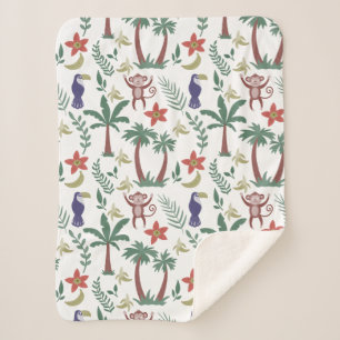 Couverture Sherpa Animaux tropicaux sans soudure motif macaw et sing