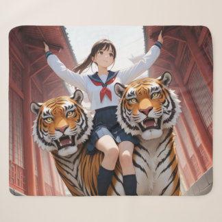 Couverture Sherpa Anime Schoolgirl Riding Two-Headed Bengal Tiger
