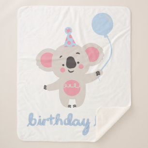 Couverture Sherpa Anniversaire Garçon Teddy Ours Tenant Un Ballons