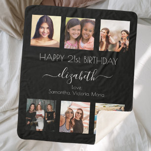 Couverture Sherpa Anniversaire noir blanc amis photo collage