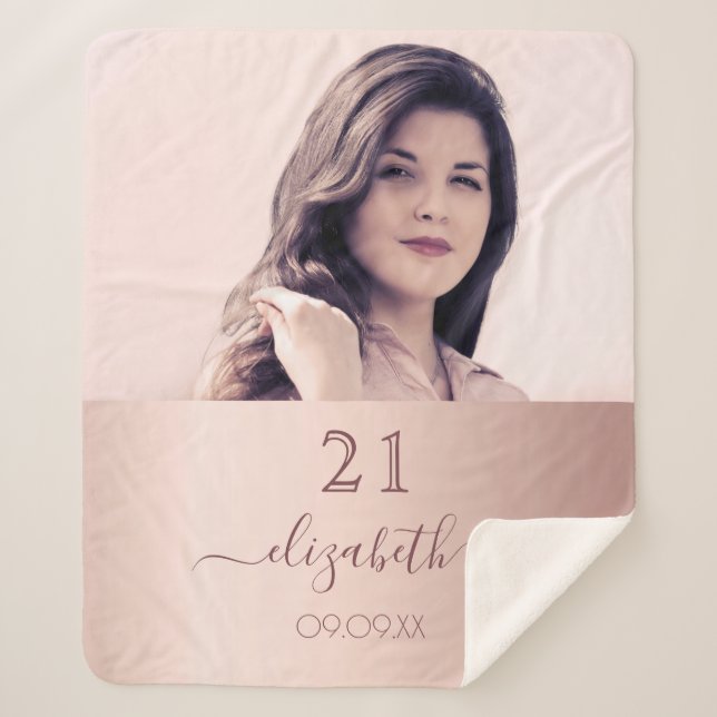 Couverture Sherpa Anniversaire rose or blush photo nom (Devant)