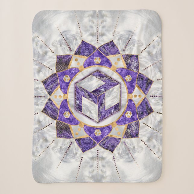 Couverture Sherpa Antahkarana à Lotus Mandala- Amethyst et Pearl (Devant)