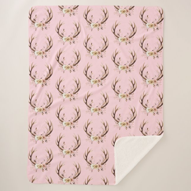 Couverture Sherpa Antlers de cerfs roses (Devant)
