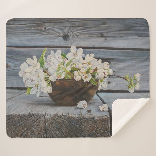 Couverture Sherpa Apple Blossom Still Life – Original Fine Art Print (Devant (Horizontal))