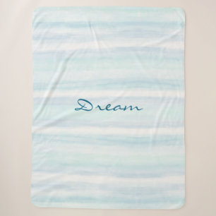 Couverture Sherpa Aqua Bleu Menthe Blanc Rayures Aquarelle