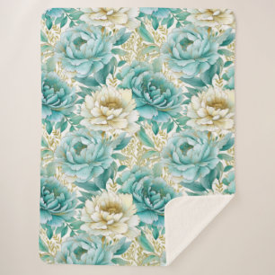 Couverture Sherpa Aqua Mint White Floral Mariage
