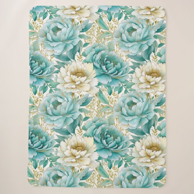 Couverture Sherpa Aqua Mint White Floral Mariage (Devant)