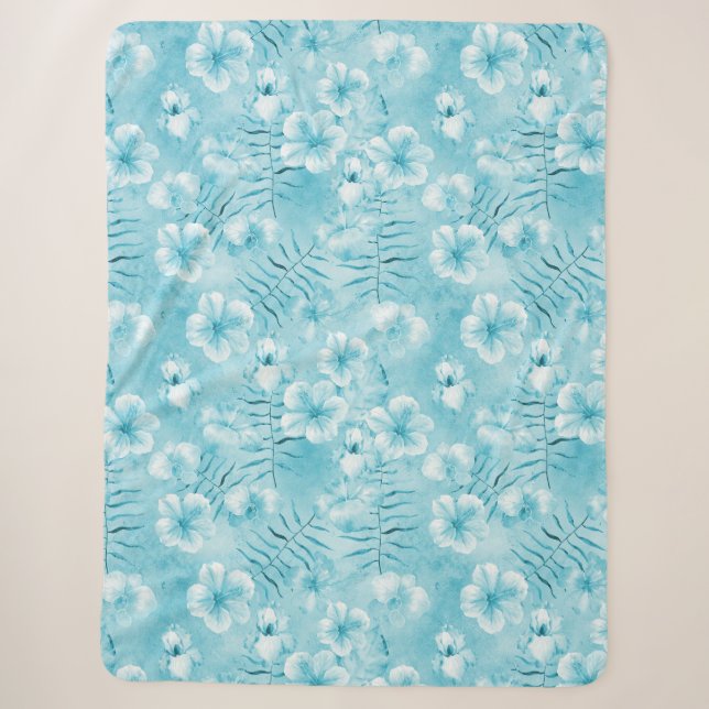 Couverture Sherpa Aqua tropical Orchidées blanches Hibiscus Floral (Devant)