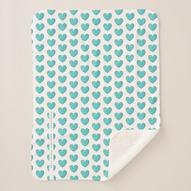 Couverture Sherpa Aquamarine and Golden effect Elegant Heart (Devant)