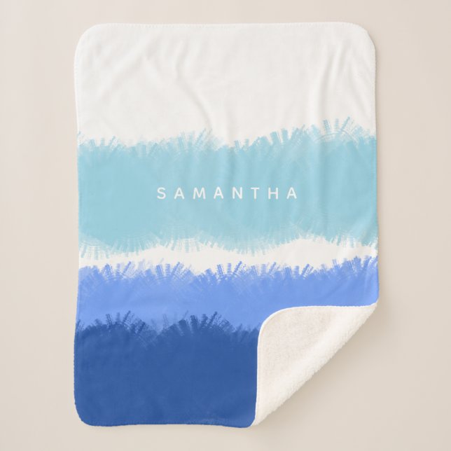 Couverture Sherpa Aquarelle Abstraite moderne tons bleus (Devant)