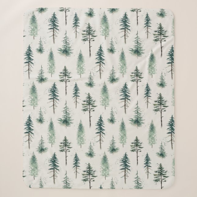 Couverture Sherpa Aquarelle Arbres de Noël Motif de vacances (Devant)