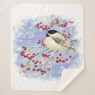 Couverture Sherpa Aquarelle Bélier Berry Tree Hivernal Frost Oiseau