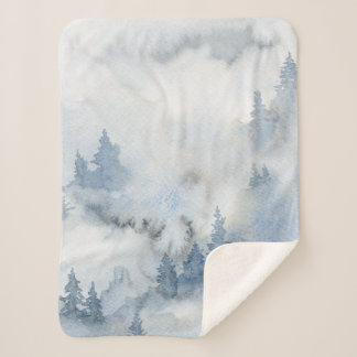 Couverture Sherpa Aquarelle bleu foncé Forêt Abstraite