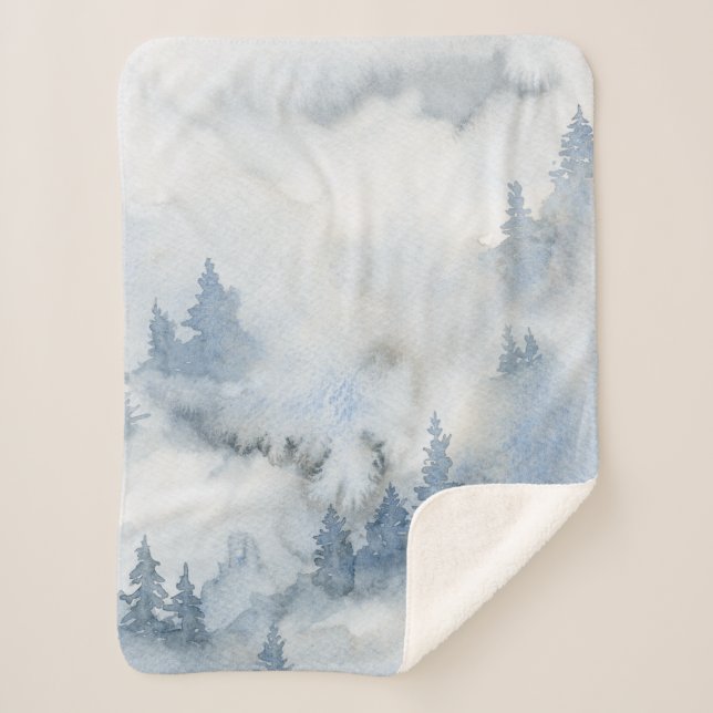 Couverture Sherpa Aquarelle bleu foncé Forêt Abstraite  (Devant)