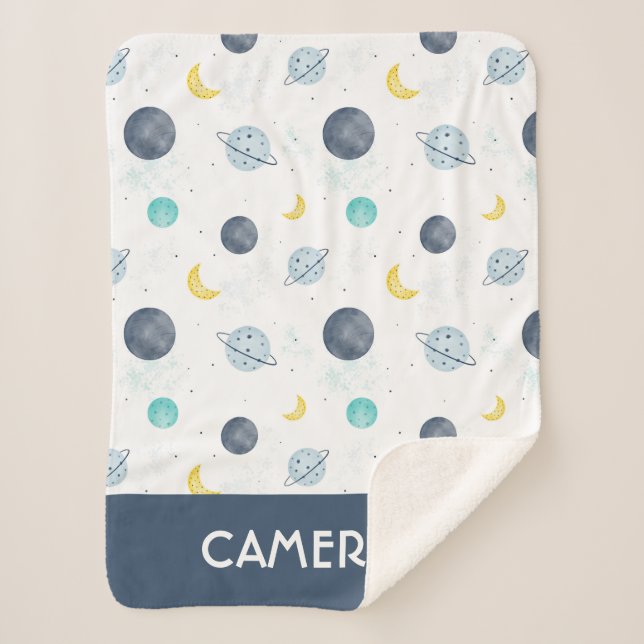 Couverture Sherpa Aquarelle Blue Space Planet Motif (Devant)