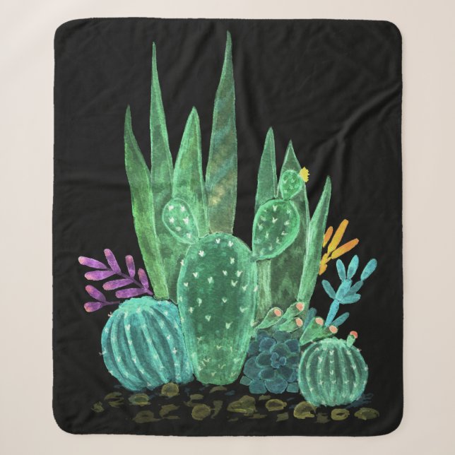 Couverture Sherpa Aquarelle, cactus lancer oreiller (Devant)