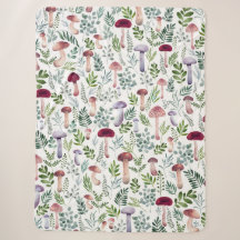 Aquarelle Champignons et verdure feuille motif